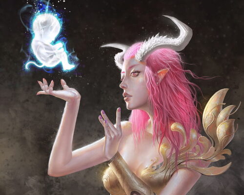 leviachan.HD-wallpaper-new-born-demon-pink-horns-art-frumusete-luminos-spidermanart-spider-man-new-born-baby-fantasy-demon-girl-spiderman-hand