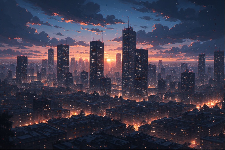 cityscape_dawn_skyscrapers_gli