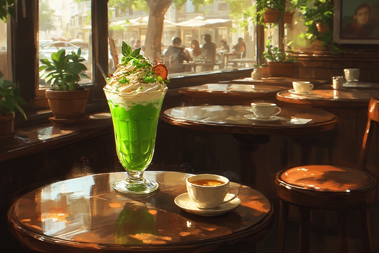 A_small_table_with_green_tea_a