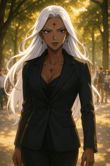 Regal Woman in Sunlit Park