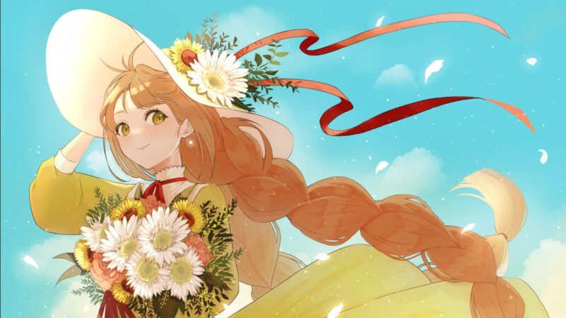braid_long_hair_anime_girl_flowers_blue_sky_hd_anime_girl-1366x768