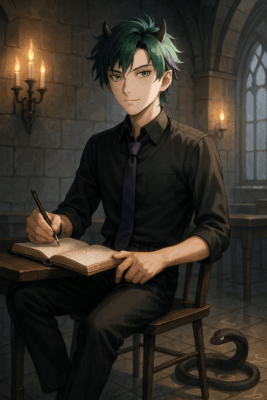 Gothic Classroom with Mystical Companion