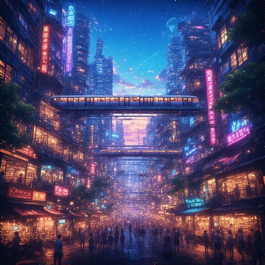 shopping disctrict at night