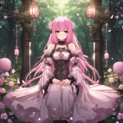 serious-dreary-styled-pink-hair-silky-dress-leather-knight-medieval-fantasy-sparkles-glitter-lace-un-940392871