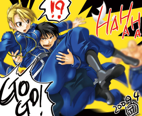 __riza_hawkeye_roy_mustang_and_alex_louis_armstrong_fullmetal_alchemist_drawn_by_takehide__a6dd130b5d3e033d1c29ba29491f2d95