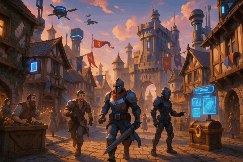 Sunset in a Medieval-Futuristic Village